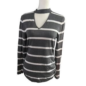 Love Always Gray White Striped Long Sleeve Top Large